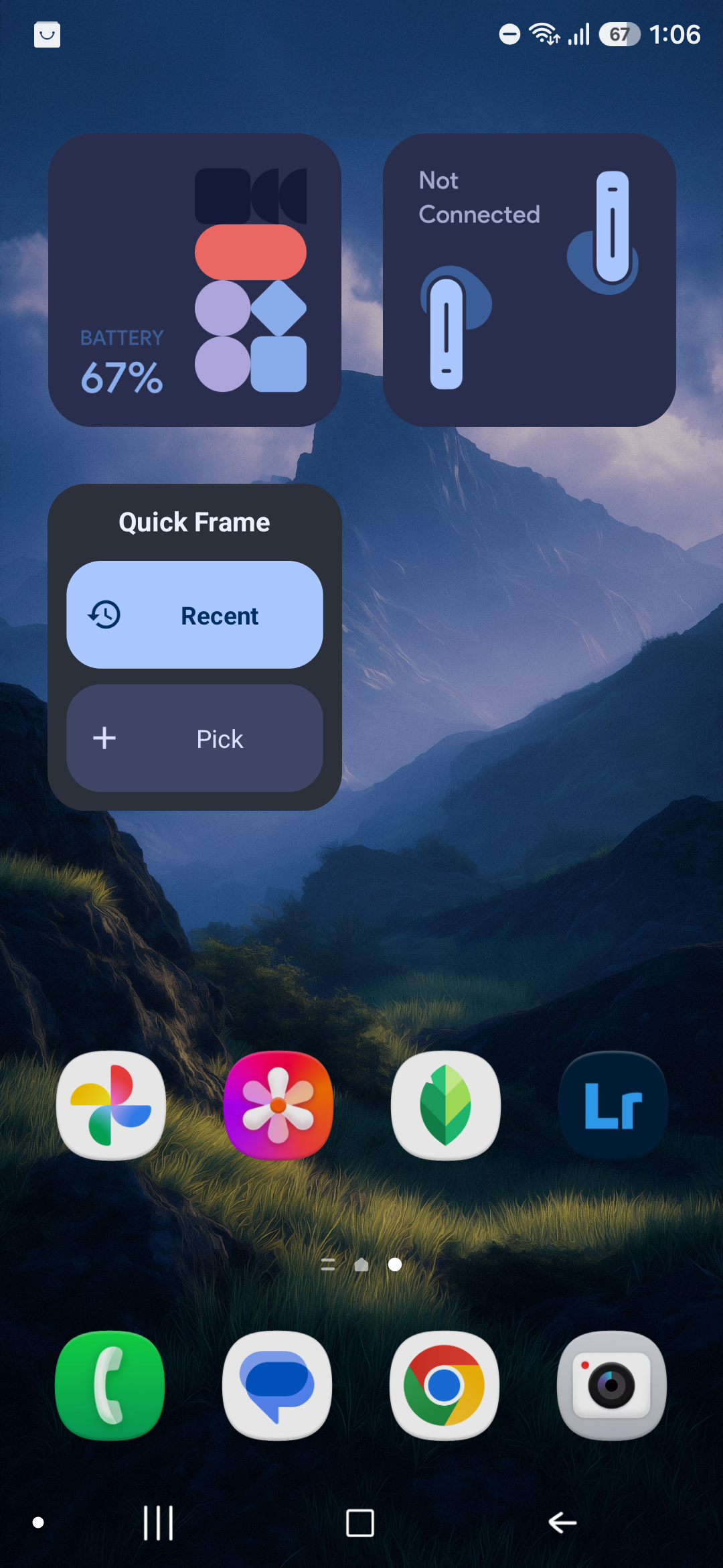 Quick Frame home-screen widget with Recent and Pick buttons